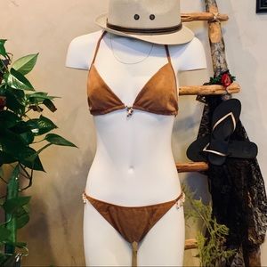 2-Piece 🤎Faux Suede🤎Braided/Beaded String Bikini